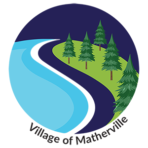 Logo showing trees by a body of water with text that reads Village of Matherville